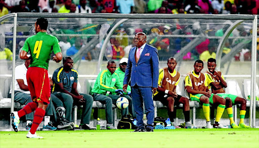 FLUFFED IT: Bafana Bafana coach Shakes Mashaba during the 2017 Afcon qualifier between South Africa and Cameroon at Durban's Moses Mabhida Stadium on Tuesday night Photo: Anesh Debiky/Gallo Images