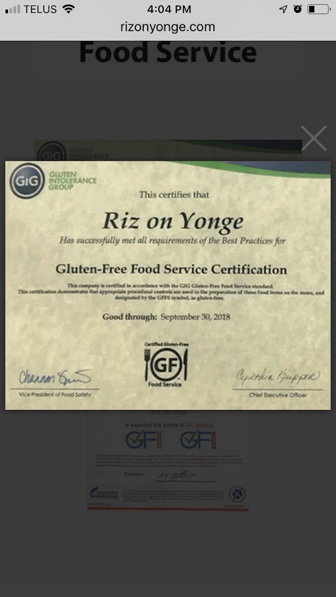 Certification from the GIG (Gluten Intolerance Group)