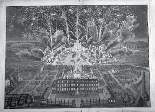 Firework display on the River Elbe behind the Holländisches Palais on 10 September 1719