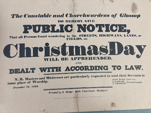Notice warning people not to wander the highyways of Glossop on Christmas Day