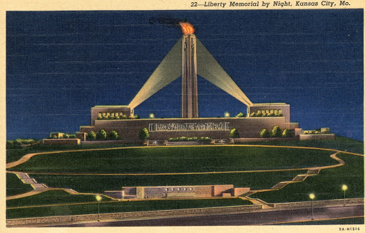 Postcard - Liberty Memorial by night, Kansas City, Mo