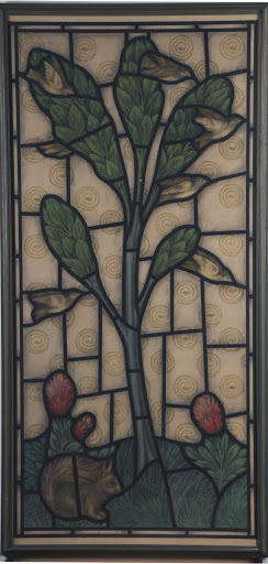 'Tree with birds and a squirrel' cartoon for domestic stained glass window