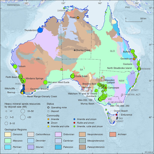 Heavy mineral sands resources in Australia