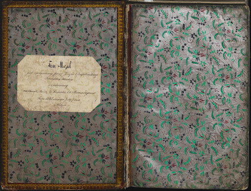 Roman Missal Paper label on the front pastedown of the book 'Missale Romanum,' which indicates the fact of donation by the bookbinder Józef Czapliński