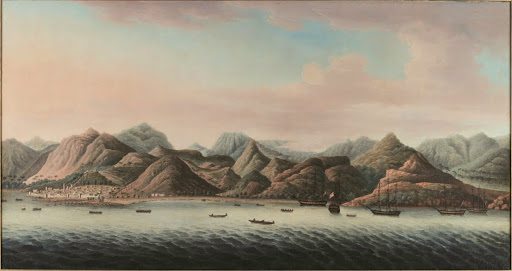 Indiamen anchored off Johanna (Anjouan), Comoros Islands, early 19th century