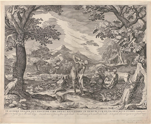 Adam en Eva aan het werk buiten het paradijs