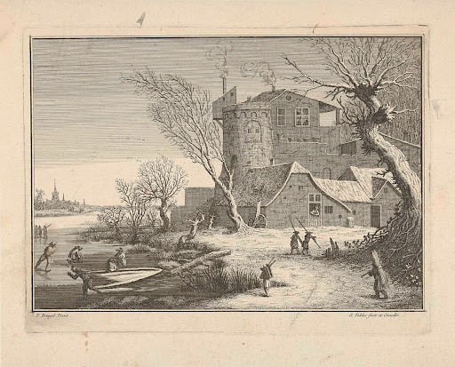 Winterlandschap met schaatsers