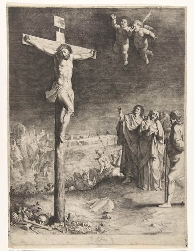 Christus aan het kruis met treurende Maria en Johannes