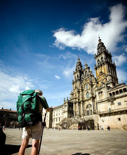 Pilgrim in the Plaza del Obradoiro