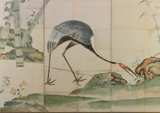 尾形光琳筆　松竹に鶴図屏風|Cranes, Pines, and Bamboo