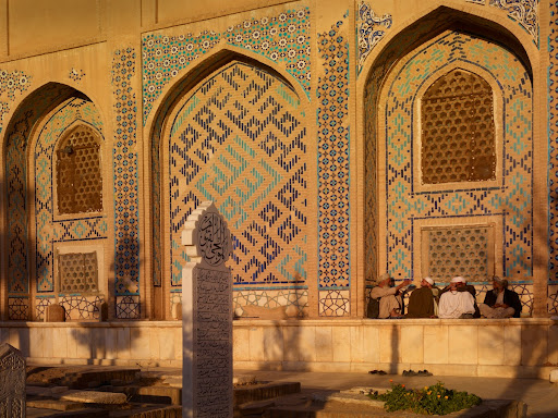 and Glazed tile decoration in the courtyard of the Khwaja Abdulla Ansari Shrine, Gozargah