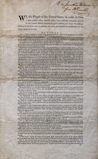 Benjamin Franklin's member's copy of the United States Constitution page 2
