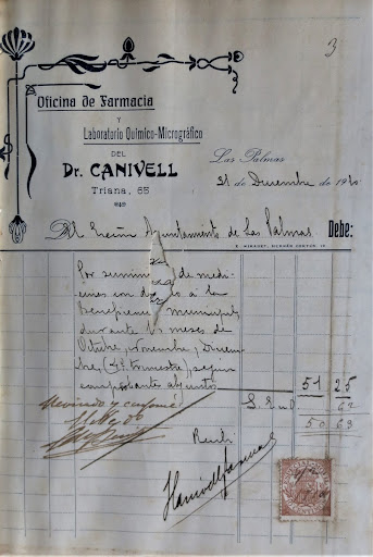 Factura del laboratorio farmacéutico del Dr. Canivel