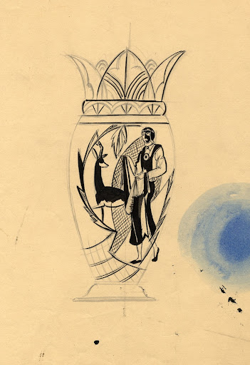 Sketch for crystal vase "Woman with a Doe"