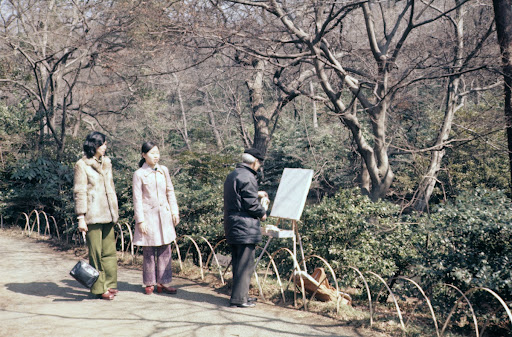 Artist in the iris garden, Meiji jingu Shrine, Tokyo