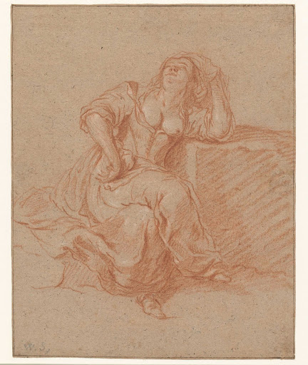 Zittende vrouw in loszinnige pose