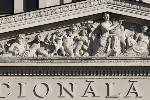 The composition of the pediment on the facade of the Latvian National Opera