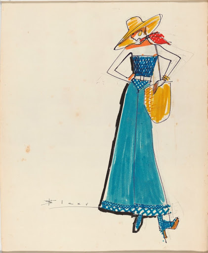 Drawing, blue overall and yellow hat