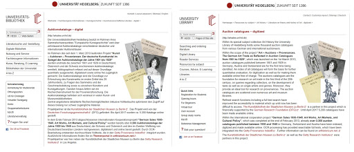 Projects “Art – Auctions – Provenances. The German Art Trade as Reflected in Auction Catalogues from 1901 to 1929“, and “German Sales 1930-1945. Art Works, Art Markets, and Cultural Policy” at University Library of Heidelberg