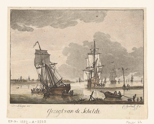 Gezicht op de Schelde met zeilschepen