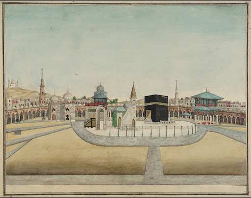 View in Mecca: the Ka'ba and the Great Mosque, from the north