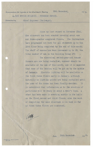 Monthly Progress Report of the Chief Engineer submitted to Chairman's meetings