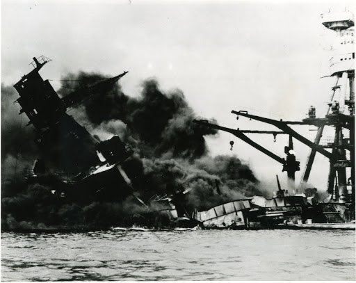 USS Arizona was target of many bombs during Japanese attack on Pearl Harbor.