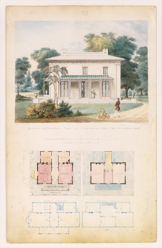Villa for David Codwise, near New Rochelle, NY (project; elevation and four plans)