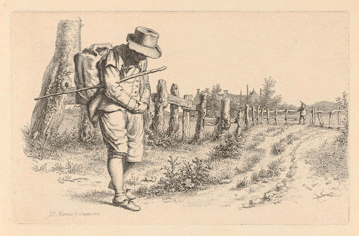 Reiziger op een landweg