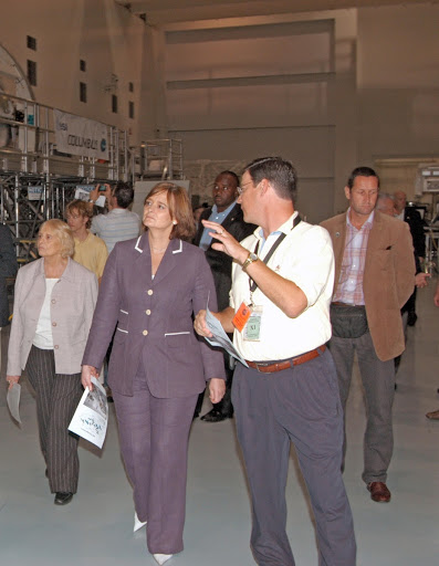 Cherie Blair wife of Tony Blair is given a guided walkthrough of the Space Station Processing Facility during a tour of Kennedy Space Center.
