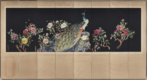 자수 모란 공작 병풍