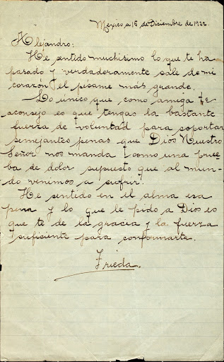 Lettre de Frida Kahlo à Alejandro Gómez Arias