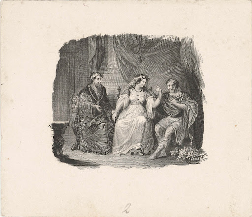 Vrouw zittend tussen haar vader en haar (toekomstige) man