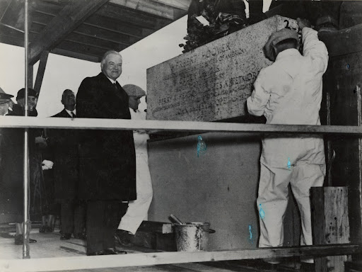 Photograph of Herbert Hoover at Ceremony of the Laying of the Cornerstone of the National Archives Building