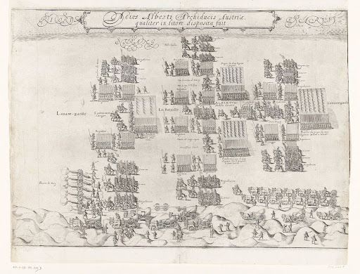 De Staatse en Spaanse legers staan tegenover elkaar op het strand bij Nieuwpoort (rechterblad), 1600
