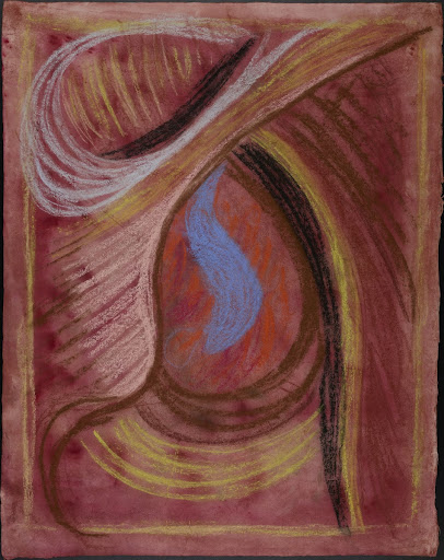 Untitled (Abstract-organic composition in blue, red, yellow, orange, brown, black and white)