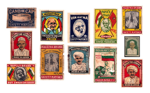 Mahatma Gandhi on matchbox labels