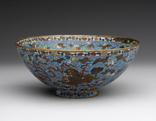 Cloisonné enamel bowl with Buddhist motifs