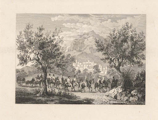 Ottomaanse ruiterstoet bij een hoge berg