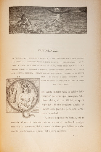 Capolettera Capitolo Ventesimo di Cristoforo Colombo. Osservazioni critiche sui punti piu rilevanti e controversi della sua vita.