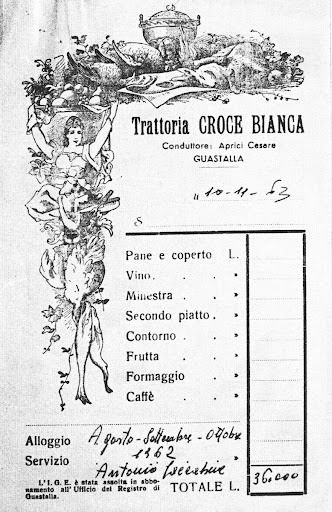 Receipt from the Croce Bianca Inn of Guastalla