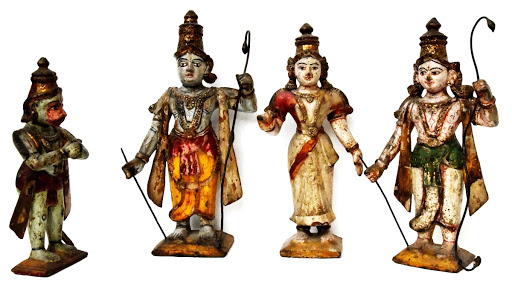 Rama 7/4173(1) , Sita(2), Lakshmana(3) and Hanumana(4) figuers made of sawdust