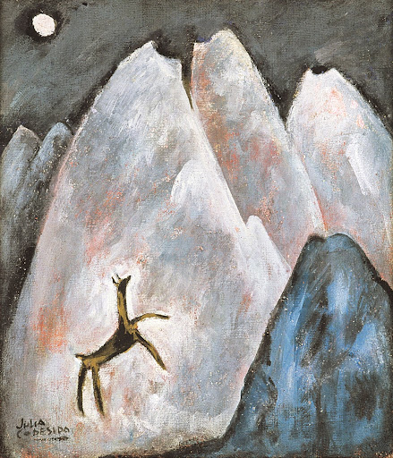 Llama y montaña (Llama en monte nevado) (Paisaje serrano)