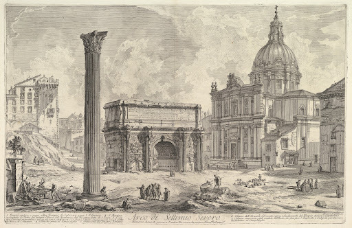 The Arch of Septimius Severus, with the Church of S. Martina on the right (Arco di Settimio Severo)