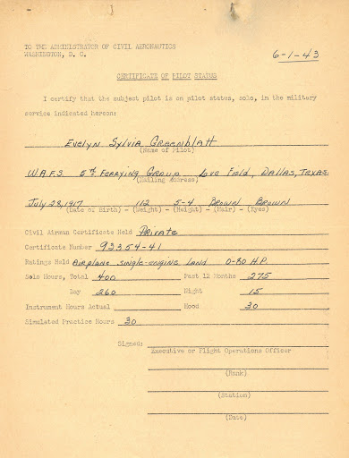 Evelyn Greenblatt's Certificate of flight status