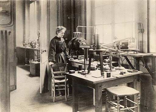 Marie Curie in her laboratory, located rue Cuvier, circa 1908