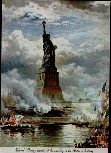 Postcard:Edward Moran's painting of the unveiling of the Statue of Liberty