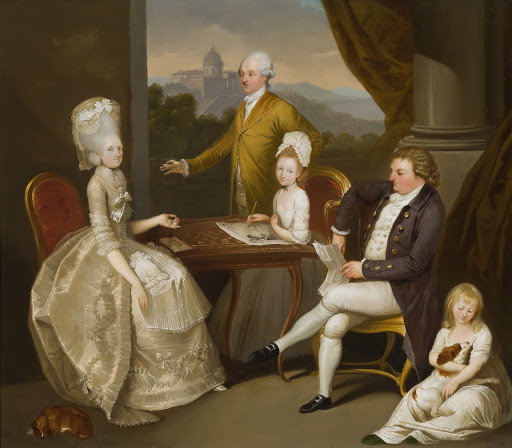 Aubrey Beauclerk and his family, in an elegant interior, a view to the Castel Gandolfo beyond