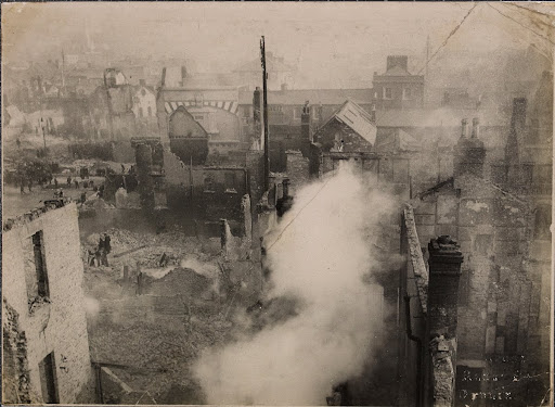 The ruins of Patrick Street, Cork, after it had been destroyed by fire and the Black and Tans