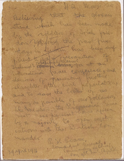 Draft of surrender document, signed by Patrick Pearse